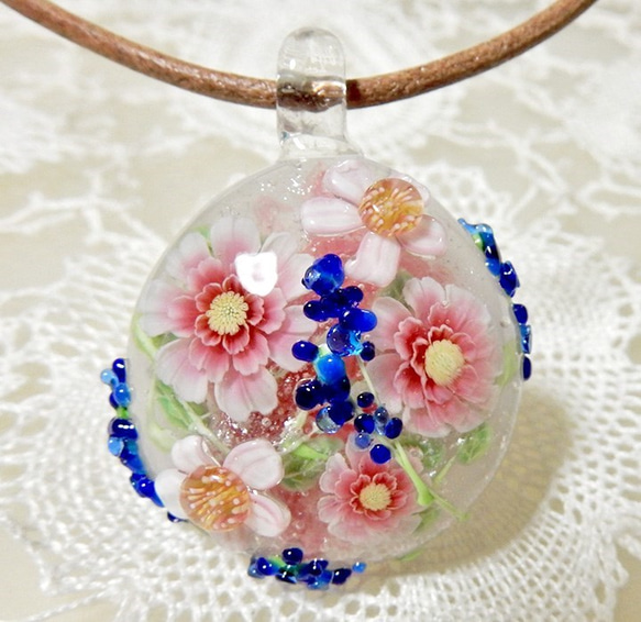 Lampwork Glass Pendant of Rose & Herb Garden, sra 第2張的照片