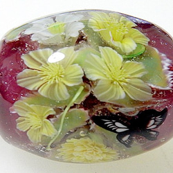 Necklace, Three Kinds Kerria Flower & Butterfly Glass Bead 第2張的照片