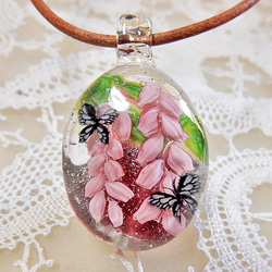 Lampwork Glass Pendant Japanese Andromeda Flowers & Buttefly 第2張的照片