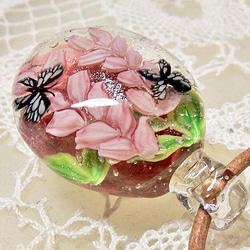 Lampwork Glass Pendant Japanese Andromeda Flowers & Buttefly 第4張的照片