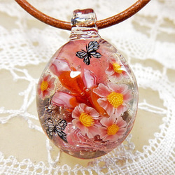 Lampwork Glass Pendant Japanese Andromeda Flowers & Buttefly 第2張的照片
