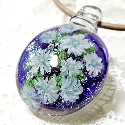 月の花 ボロシリケイトガラスペンダント mf209 ネックレス