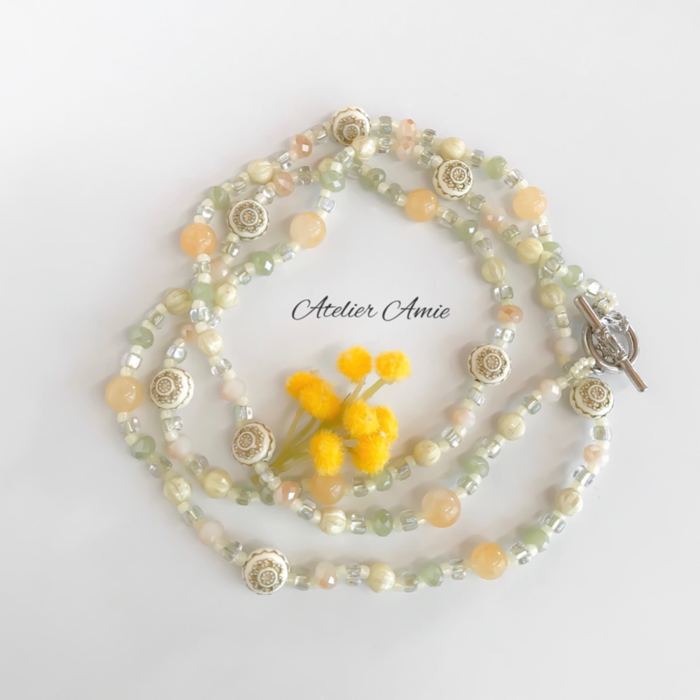 【Atelier Amie】再販＊ハニーストーン　2wayロングネックレス ドイツ製アクリルビーズ使用