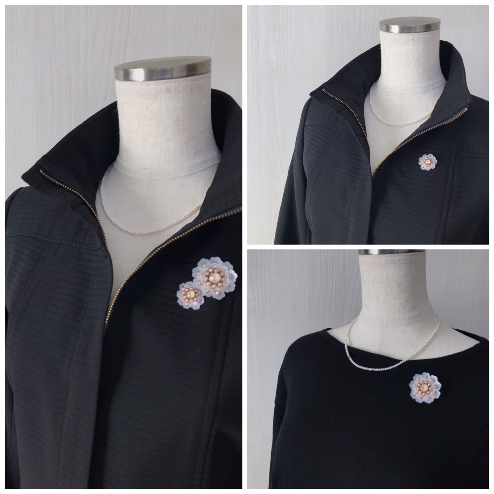 【Atelier Amie】送料無料　アネモネフラワーブローチ＆ピンセット〜オートクチュールビーズ刺繍