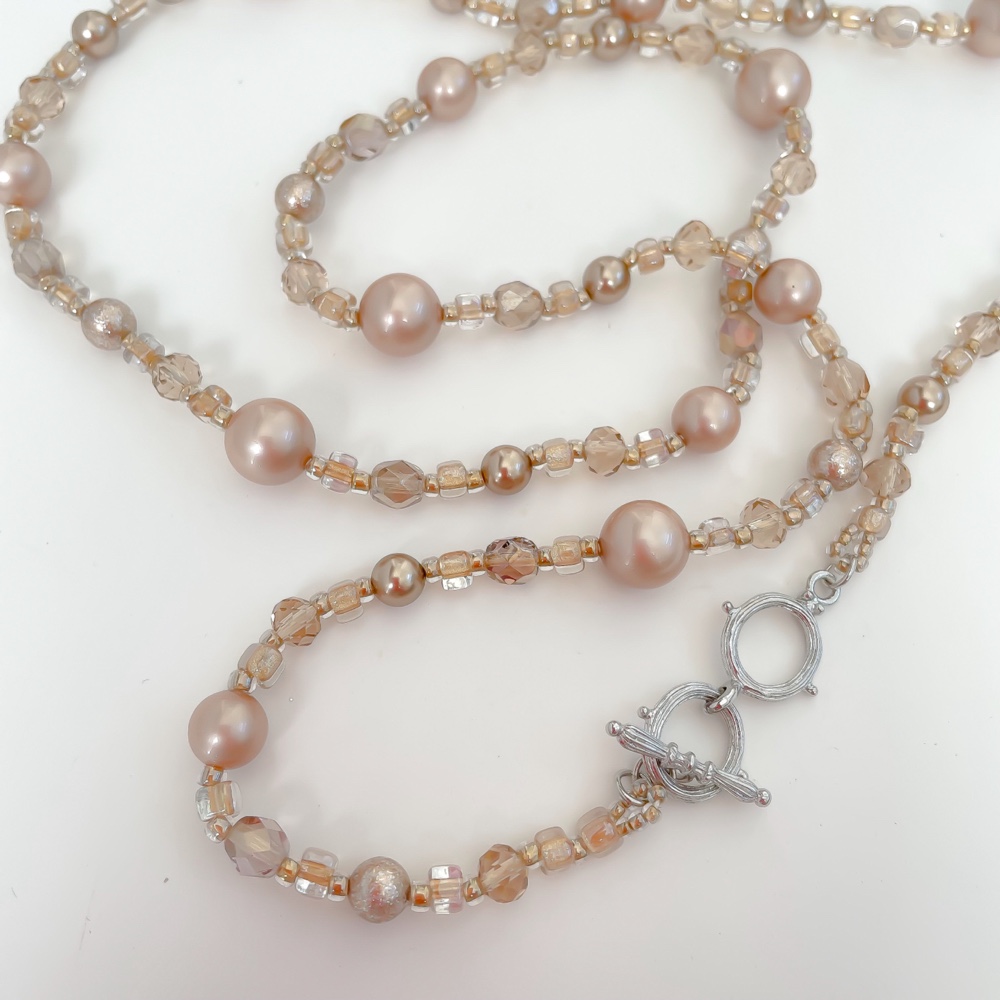 【Atelier Amie】再販＊シャンパンパール　2wayロングネックレス　クリスタルガラスパール使用