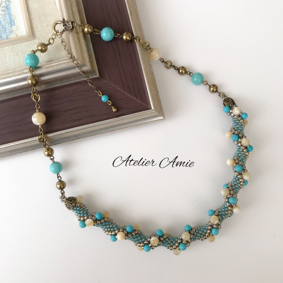 Atelier Amie】再販＊ジュエリークロッシェ ネックレス 天然石