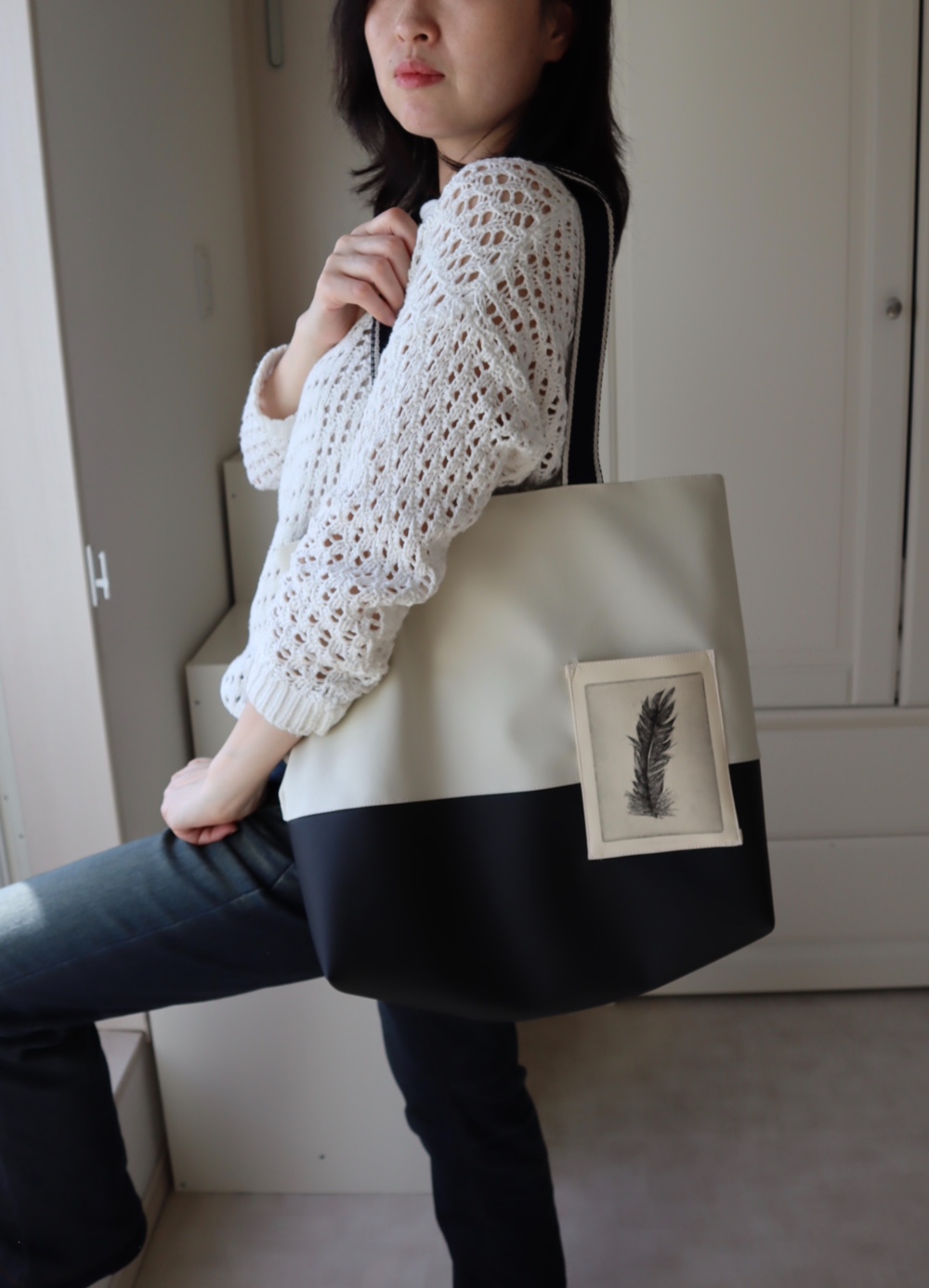 Art Toto Bag 銅版版画ポケットつき白黒２トンカラー