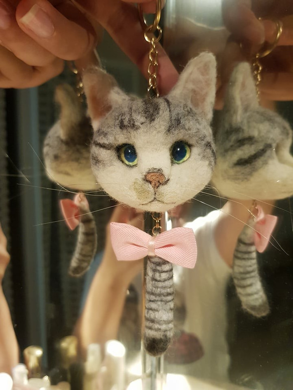 擬真 客製化 虎斑白貓貓鑰匙圈 第2張的照片