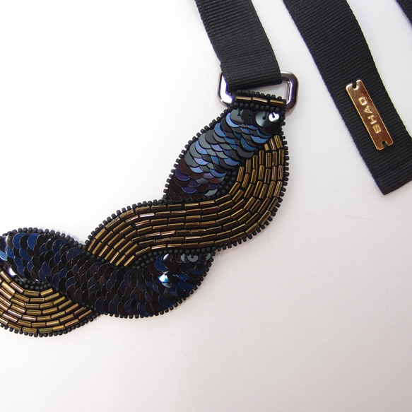 SHAO / Anti-Copper Braid Embroidery Necklace / Deep Blue 2枚目の画像