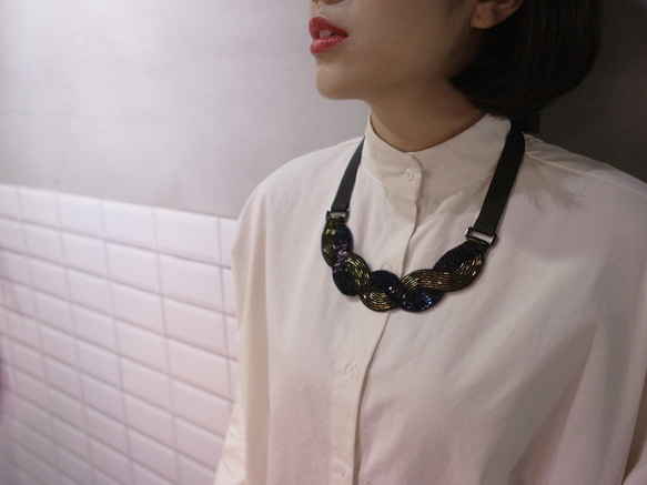 SHAO / Anti-Copper Braid Embroidery Necklace / Deep Blue 3枚目の画像