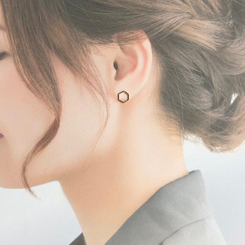 14kgf 扇カットピアス♡ 14KGF ☆ simple『六角形』Hexagon スタッドピアス(イヤリング変更可