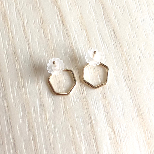 14KGF ☆ simple『六角形』Hexagon スタッドピアス(イヤリング変更可