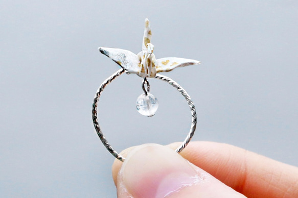 ミニクリスタルリング折り鶴 - 月光のタッチ（月光） - バレンタインデーの贈り物 4枚目の画像