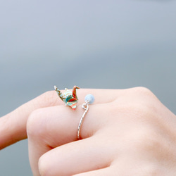 迷你紙鶴水晶戒指 - 一抹月色（海藍） 第3張的照片