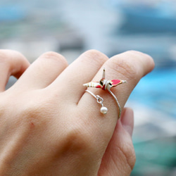 迷你紙鶴水晶戒指 - 珍珠（雪地梅花） -情人節禮物 第2張的照片