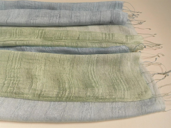 二重紗織お肌触りの良いシルクレーヨン「灰青色～若芽色」　 8枚目の画像