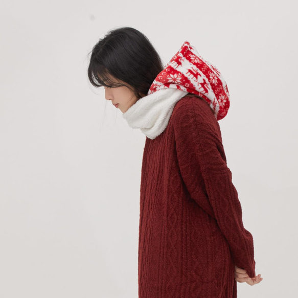 Yuki winter holiday warm hoody twist scarf / Red 8枚目の画像
