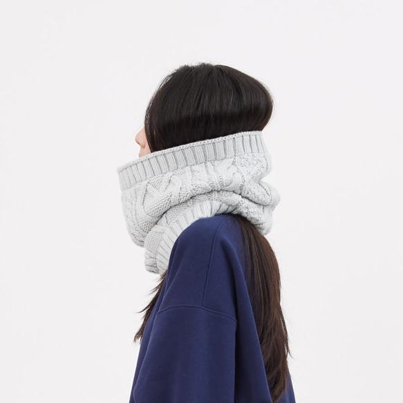 Lulu Cable Knitting Warm Neck Gaiter / Grey 6枚目の画像