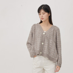 Queena V Neck Tweed Cropped Cardigan / Grey 1枚目の画像