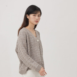 Queena V Neck Tweed Cropped Cardigan / Grey 2枚目の画像