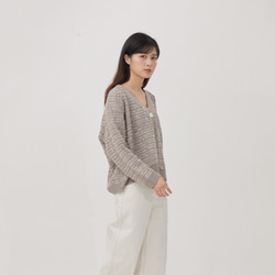 Queena V Neck Tweed Cropped Cardigan / Grey 5枚目の画像