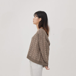 Queena V Neck Tweed Cropped Cardigan / Brown 5枚目の画像