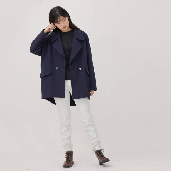 Beata Cotton Double-breasted suit / Navy 3枚目の画像