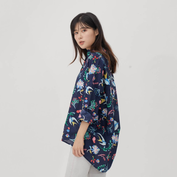 Natalie Pullover Wide Long Sleeves Shirt Top / Navy 1枚目の画像