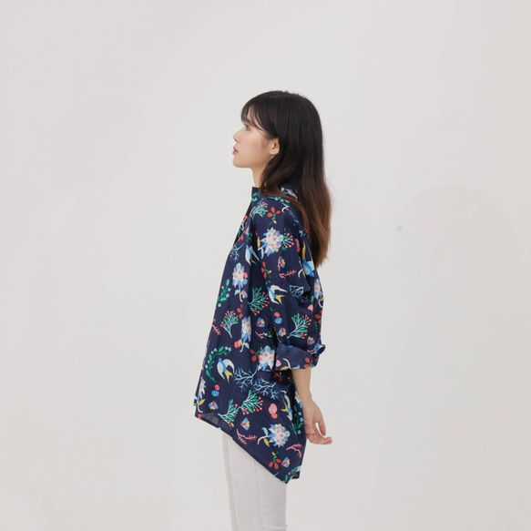 Natalie Pullover Wide Long Sleeves Shirt Top / Navy 6枚目の画像