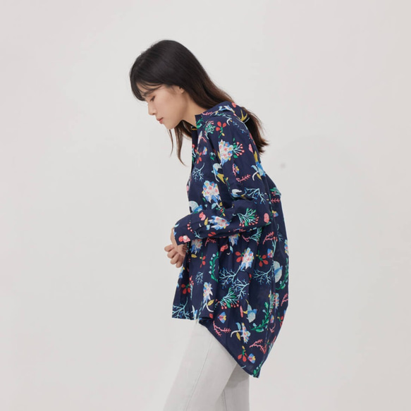 Natalie Pullover Wide Long Sleeves Shirt Top / Navy 8枚目の画像