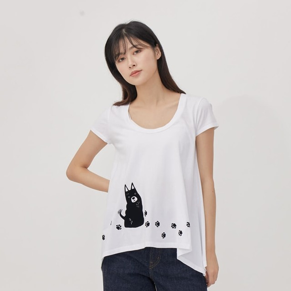 Black Dog ラウンド裾レディースTシャツ 1枚目の画像