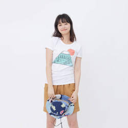夏の富士山、キャンプに行こう。綿、半袖、女性用Tシャツ 8枚目の画像