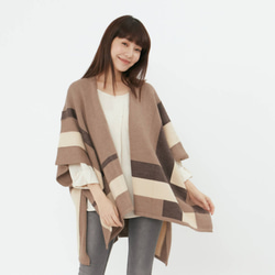 Ann Wool Blend Color Block Poncho Shawl / Light Brown 1枚目の画像