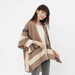 Ann Wool Blend Color Block Poncho Shawl / Light Brown 3枚目の画像