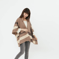 Ann Wool Blend Color Block Poncho Shawl / Light Brown 8枚目の画像