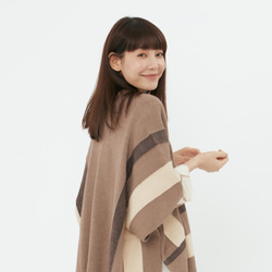 Ann Wool Blend Color Block Poncho Shawl / Light Brown 10枚目の画像