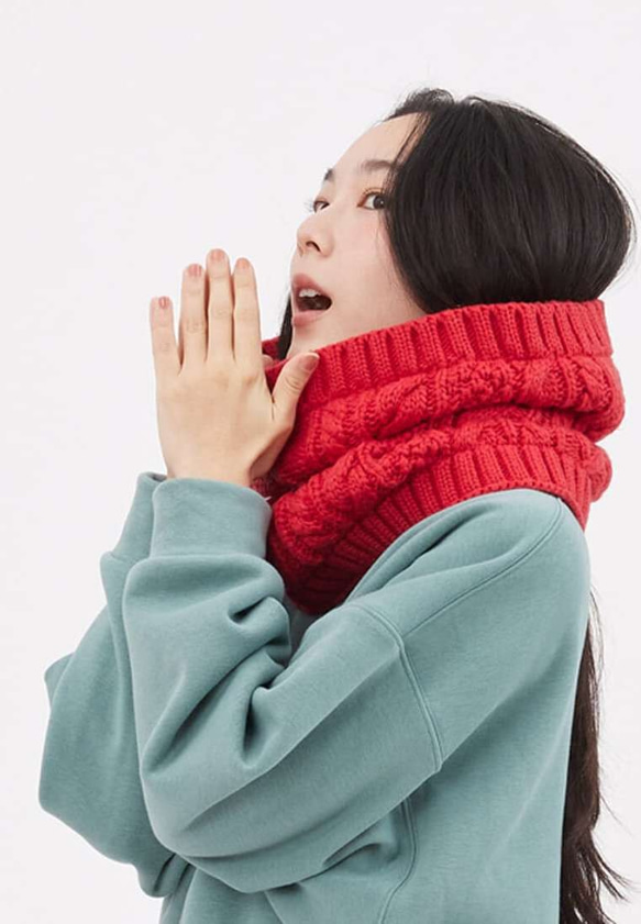 Lulu麻花抓毛絨保暖脖圍圍巾/ 紅 第3張的照片