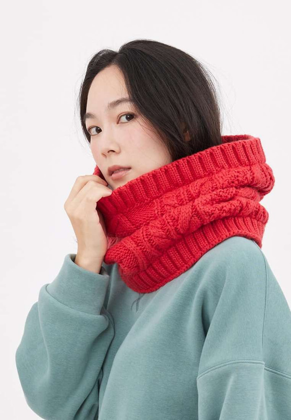 Lulu Cable Knitting Warm Neck Gaiter / Red 9枚目の画像