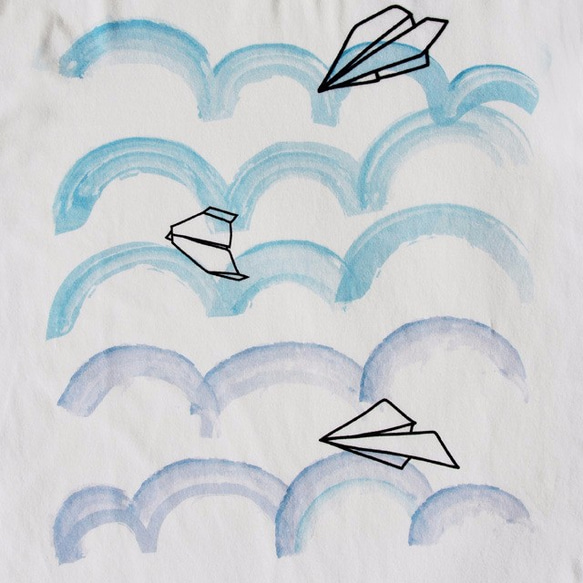 飛行機・ピーチ起毛ソフトコットン・半袖・レディースTシャツ、ホワイト 6枚目の画像