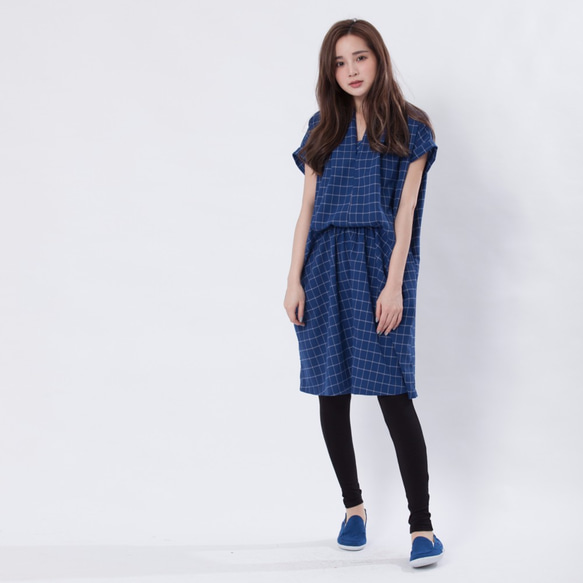 signal tunic dress in check/ Blue 1枚目の画像