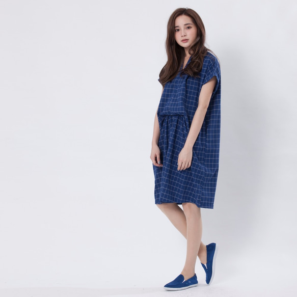 signal tunic dress in check/ Blue 3枚目の画像