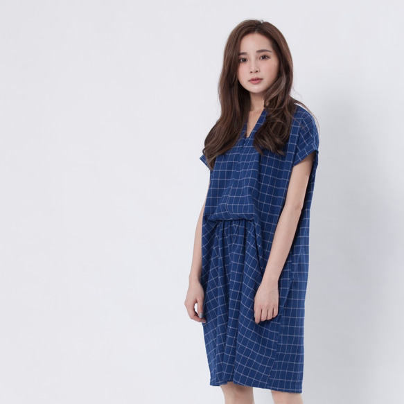 signal tunic dress in check/ Blue 5枚目の画像