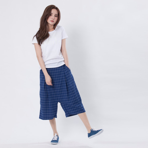 Gary Check wide-leg pants/ Blue 1枚目の画像