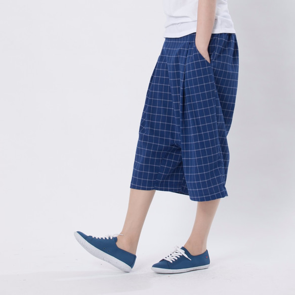 Gary Check wide-leg pants/ Blue 4枚目の画像