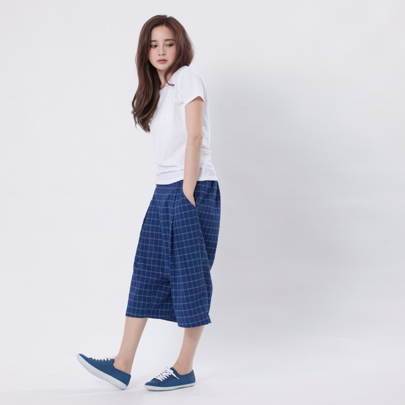 Gary Check wide-leg pants/ Blue 5枚目の画像