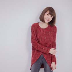 Enid Front Open Knit Sweater /Red 1枚目の画像