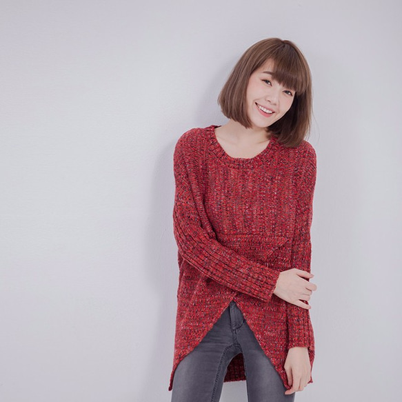 Enid Front Open Knit Sweater /Red 1枚目の画像