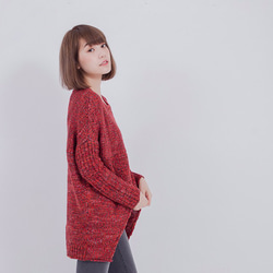 Enid Front Open Knit Sweater /Red 2枚目の画像