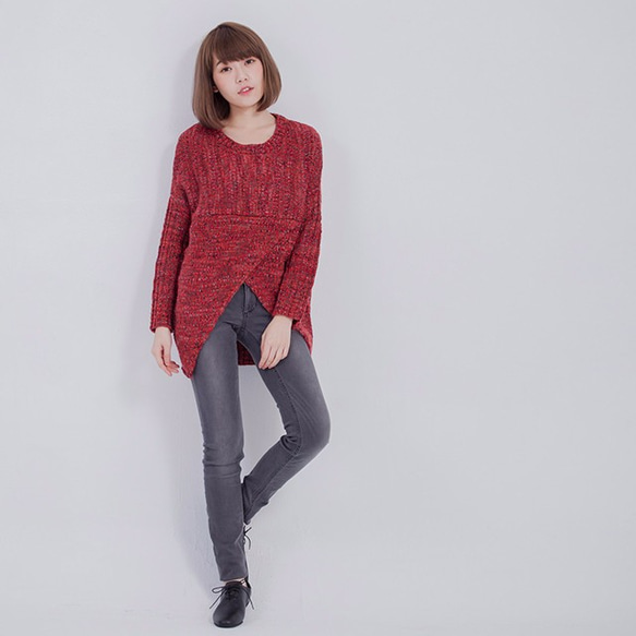 Enid Front Open Knit Sweater /Red 4枚目の画像