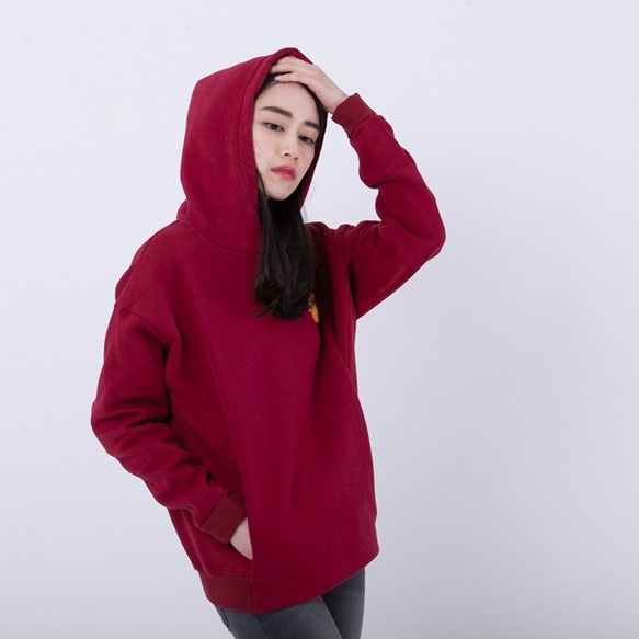 Barbara Warm Winter Fleece Hoody T-shart / Wine Red 1枚目の画像